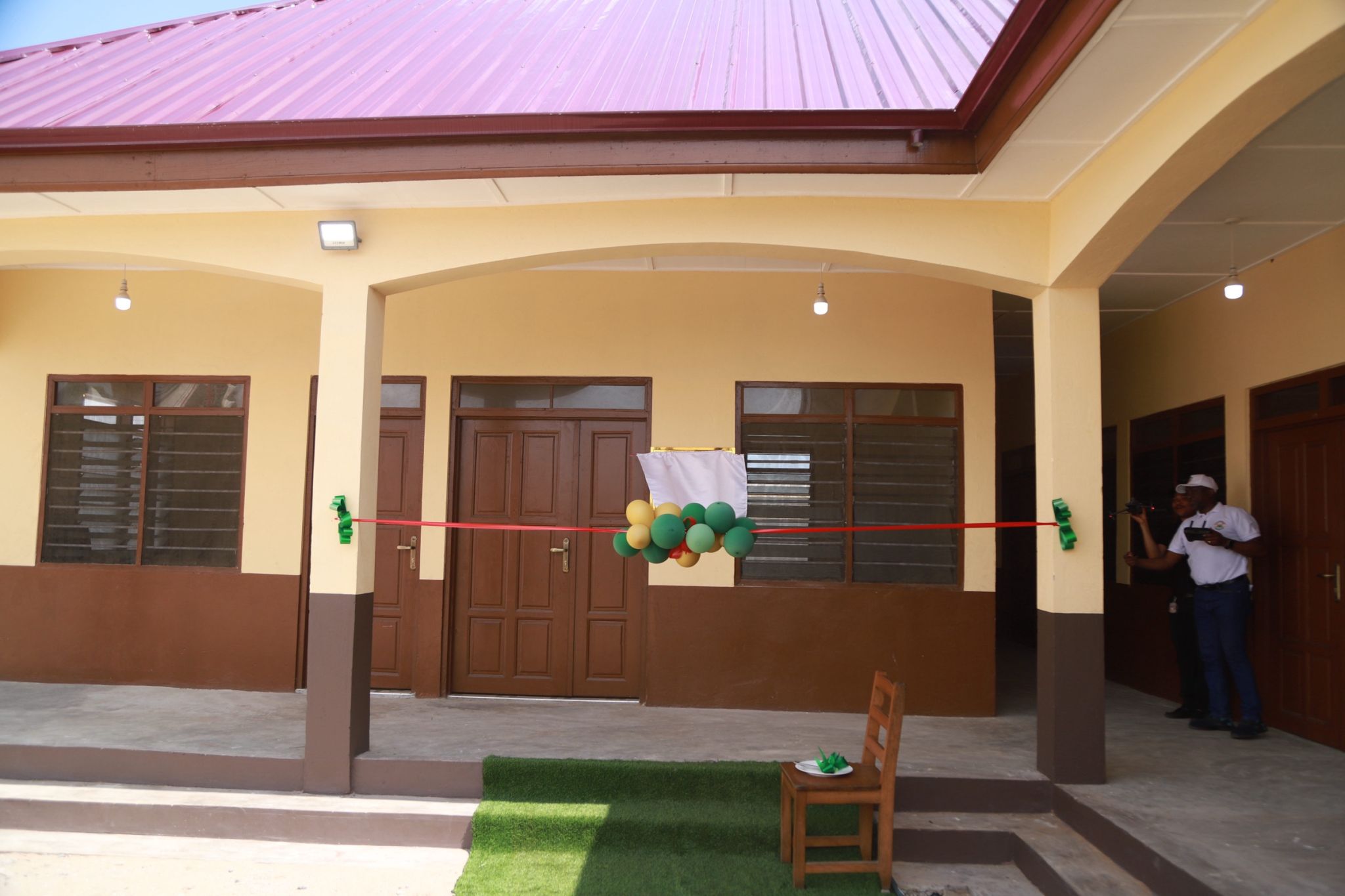 newtown building with baloons